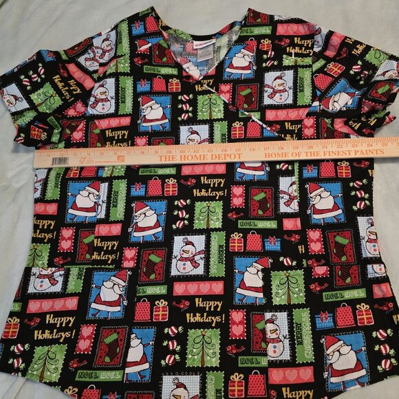 Scrubstar Christmas Holiday Santa Frosty Scrub Top XL XG 100% Cotton - Picture 7 of 12